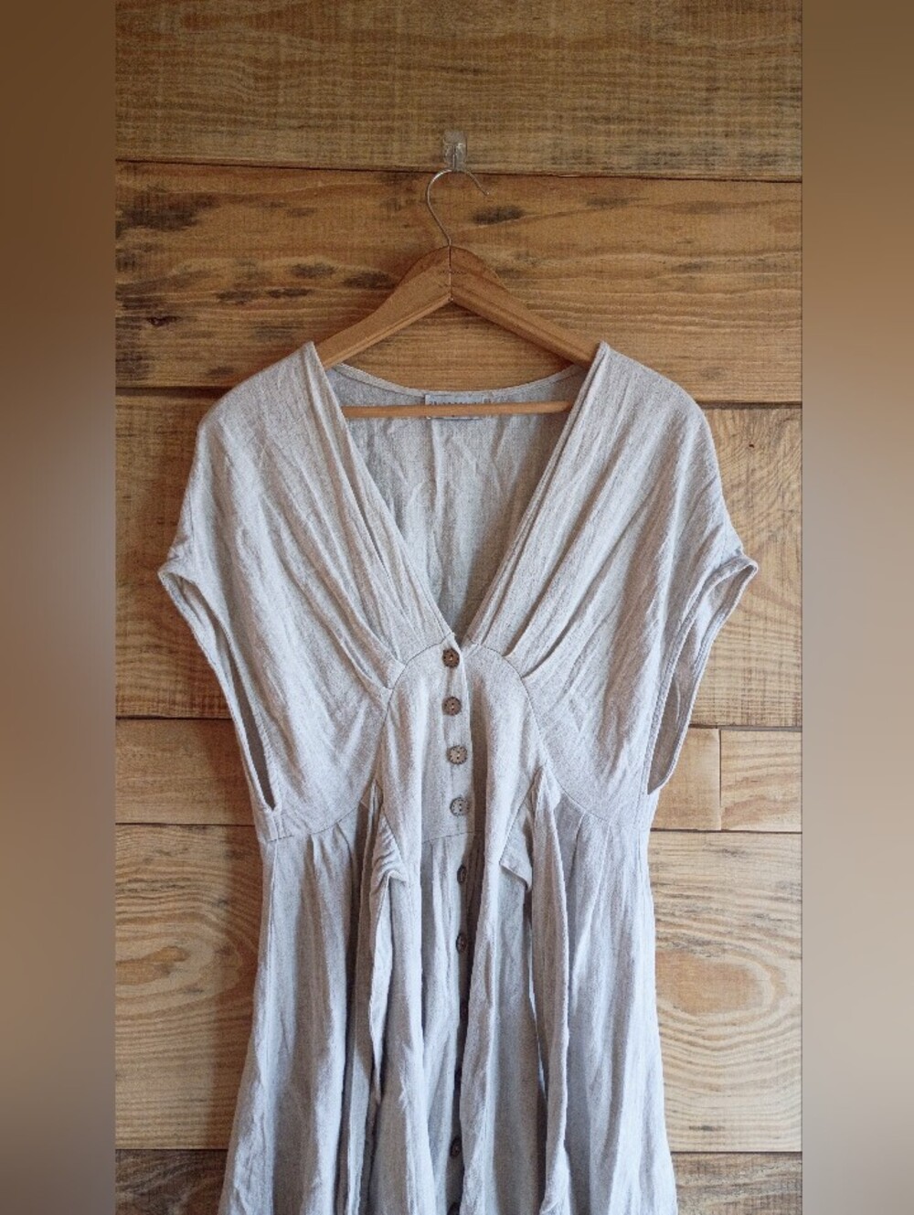 Dress Forum Beige Linen-Blend Corset Waisted Cottage Core Milkmaid Work - Picture 7 of 13